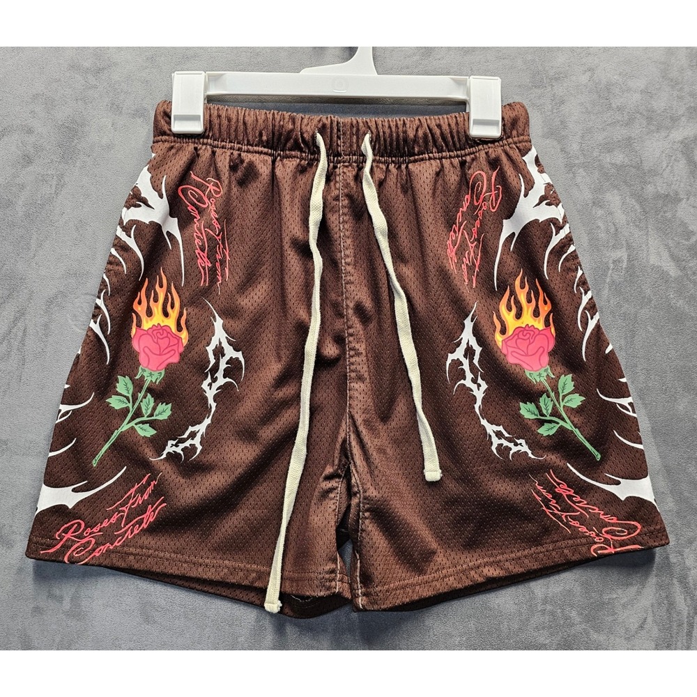 Civil Regime Brown Mesh Roses From Concrete Graphic Shorts Mens Small 5 Inseam